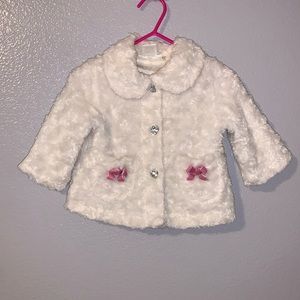Mini Muffin white faux fur heart Diamond buttons peacoat